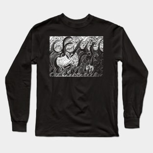 Boat In The Night / Psychedelic Abstract Stormy Sea (White) Long Sleeve T-Shirt